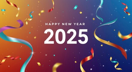 Happy New Year 2025! Colorful Celebration Background 