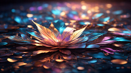 Abstract Fractal Sunburst in Radiant Golden and Blue Hues