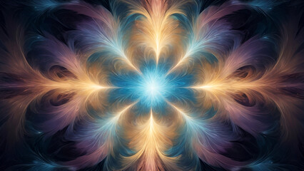Abstract Fractal Sunburst in Radiant Golden and Blue Hues