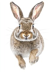 A realistic illustration of a rabbit in motion, showcasing its features and fur texture.