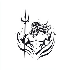 Fototapeta premium Intricate Tattoo Design Featuring a Powerful Woman Holding a Trident Surrounded by Crashing Waves Evoking Strength and Mystique in Oceanic Depths