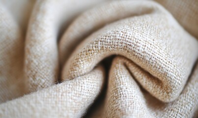 Close-up of beige fabric texture, showing wrinkles and folds.