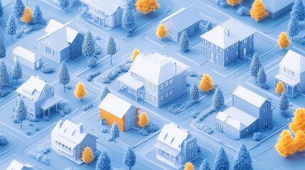 Obraz premium Aerial View of Charming Houses in a Colorful Neighborhood Setting