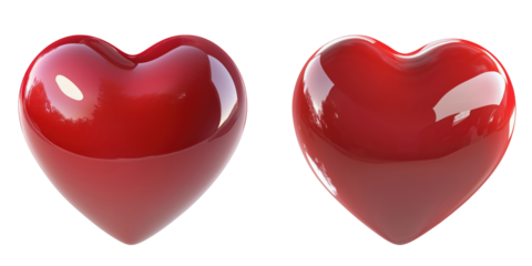 Glossy red heart shapes collection isolated on transparent background
