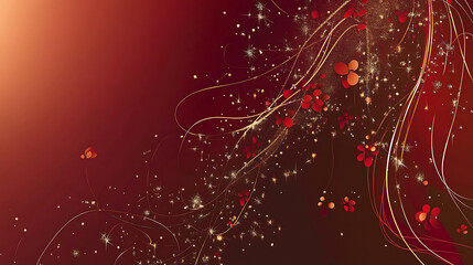 Red Gold Festive Design Sparkling Lines Floral Elements