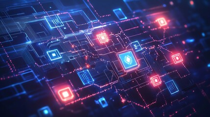 Obraz premium A hightech abstract visualization of secure communication networks, glowing circuit boards, data encryption layers, and futuristic elements
