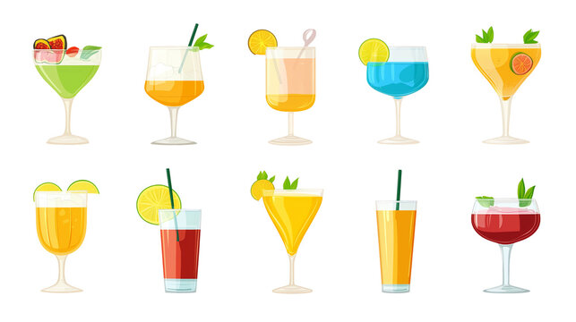 Alcohol cocktail collection colorful drinks clipart and beverages isolated on transparent  background 