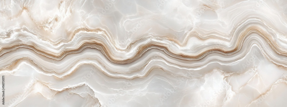 Poster Elegant white and beige marble texture with wavy lines.