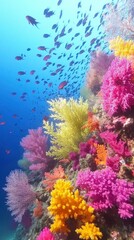 Vibrant Coral Reef With School Of Fish Swimming