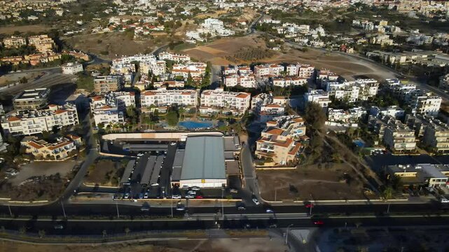 Aerial view of Paphos cityscape, Cyprus. Architecture and urban city with buildings and streets. Mediterranean sea. High quality footage 4k