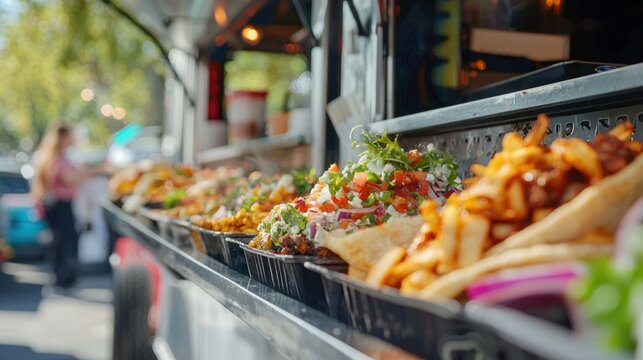 A close-up of a food truck menu, with a focus on the unique and gourmet street food options available.