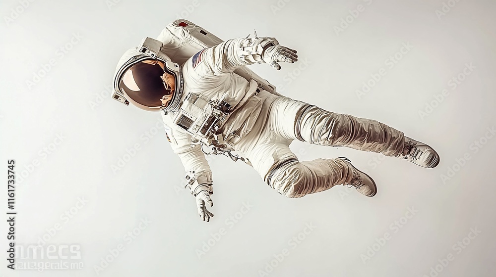 Poster Astronaut floating in space, low angle view.