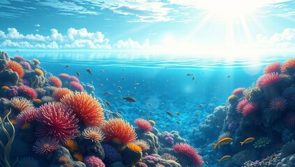 Obraz premium fantasy ocean landscape with vibrant marine life