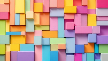 Colorful wooden geometric blocks pattern background, montessori and autism concept