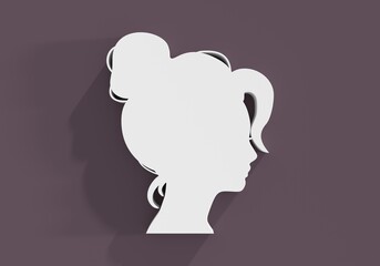 Young woman face side view icon. Elegant silhouette of a female head. Avatar profile sign. 3D render