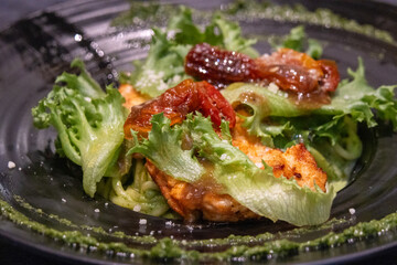 Pasta with grilled chicken and basil pesto sauce