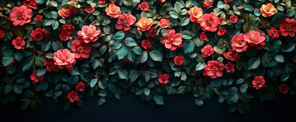 Lush Red and Pink Rose Wall, Floral Background, Romantic Flower Arrangement