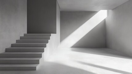 Obraz premium Minimalist interior with staircase and natural light streaming in.