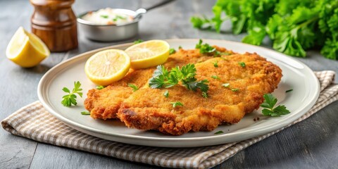 Crispy homemade chicken schnitzel cutlet on a plate , comfort, chicken,  comfort, chicken, meat, meal