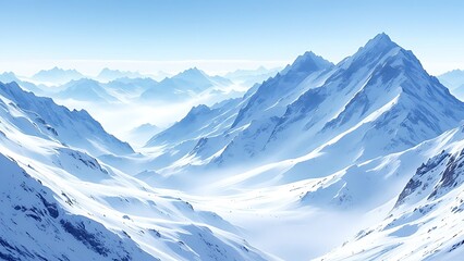 Obraz premium White snowy montains with blue sky, travel and vacation lifestyle, resilience and challenges concept