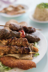 closeup view of kebab and shish tawook.