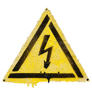 Graffiti de se&ntilde;al (s&iacute;mbolo) de alto voltaje color amarillo y negro sobre fondo transparente. Se&ntilde;alamiento - PNG