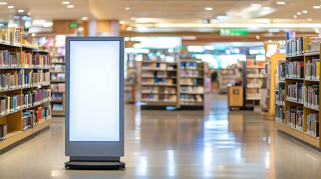 Blank advertising display in library.