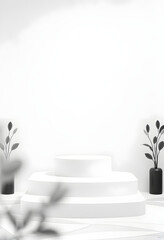White, light gray, black and white 3D rendering simple, minimal background for product display podium, stand for presentation geometric backdrop mock up template wallpaper for beauty cosmetic produc
