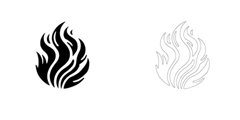 Fiery Designs:  Abstract Flame Icons in Black and Line Art 