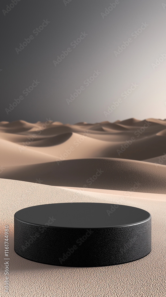 Aufkleber black empty podium displaying products on sand dune background