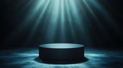 Dark Cylindrical Platform Illuminated By Light Rays