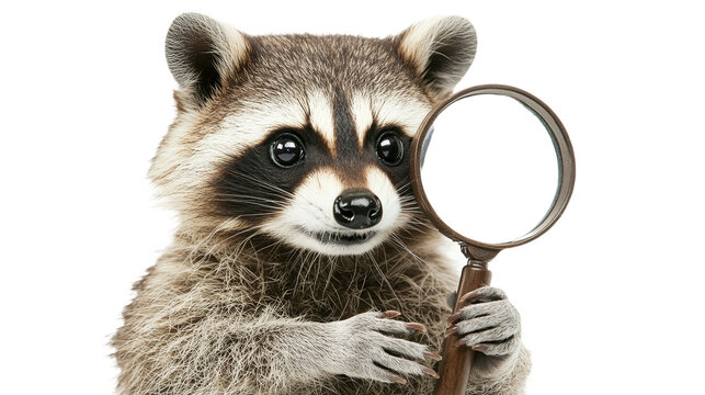 recommend clip art: PNG Funny curious detective raccoon with a magnifying glass available on transparent background