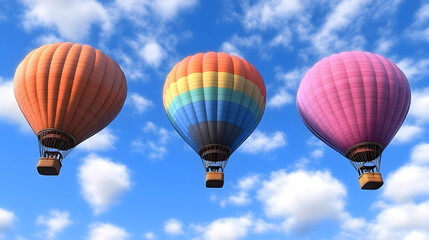 Naklejka premium Paper art style of rainbow on blue sky sun, hot air balloon and cloudsfor baby nursery, children design