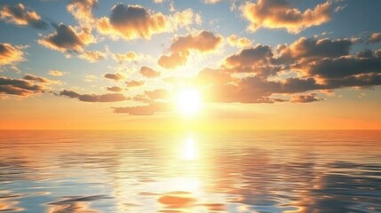 Obraz premium A serene sunset over calm waters, reflecting vibrant colors and a peaceful atmosphere.