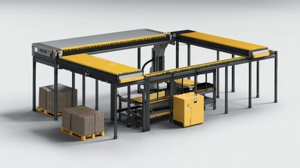 A modern automated conveyor system designed for efficient material handling and packaging in industrial settings.