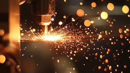 A close-up view of a cutting tool emitting sparks, highlighting the precision and energy of metalworking processes.