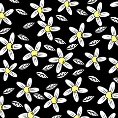 White flower seamless pattern. Seamless pattern of white lily on black background