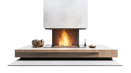 Modern fireplace, transparent background