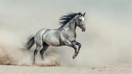 Majestic Grey Stallion in Motion: A Breathtaking Display of Grace and Power