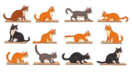 Obraz premium Cute Cat Illustrations Collection with Multiple Poses and Expressions, Ideal for Pet Lovers and Design Projects