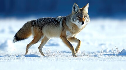 Obraz premium A coyote walking gracefully through a snowy landscape.