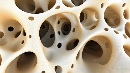 Abstract representation of porous structures with organic shapes and cavities.