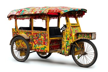 Vibrant Hand-Painted Asian Trishaw: A Colorful Cultural Icon