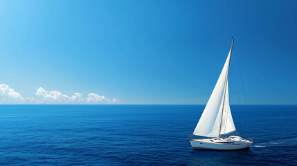 Fototapeta premium Sailboat gracefully sailing across the deep blue sea on a sunny day