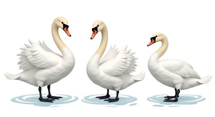 Obraz premium Elegant Swan Illustration Trio on Water - Detailed Animal Artwork