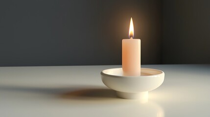 A single, unlit candle in a sleek white holder, surrounded by empty space.