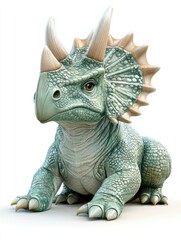 Fototapeta premium A stylized, cartoon-like triceratops character with a friendly expression.