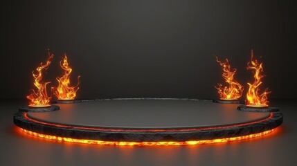 Fiery Ring Platform Center Stage Dark Background