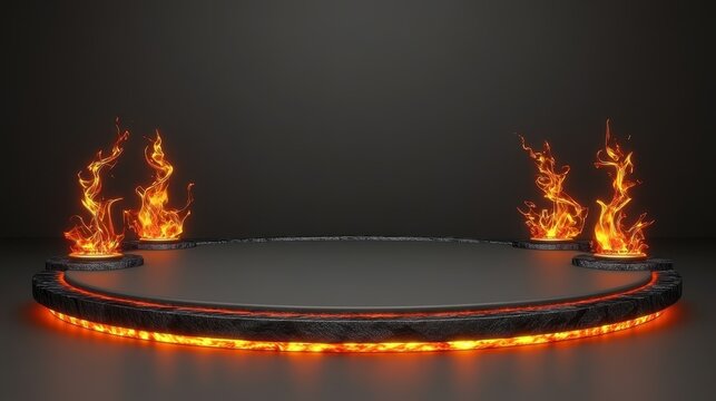 Fiery Ring Platform Center Stage Dark Background