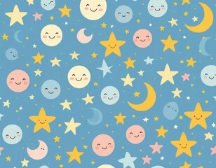 seamless pattern with moons and stars